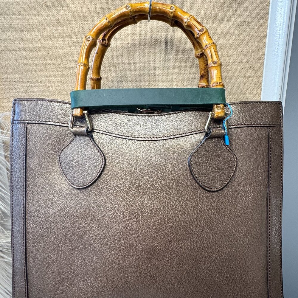 SOLD - GUCCI Diana Bamboo Leather Bronze Top Handle VINTAGE Tote Restored